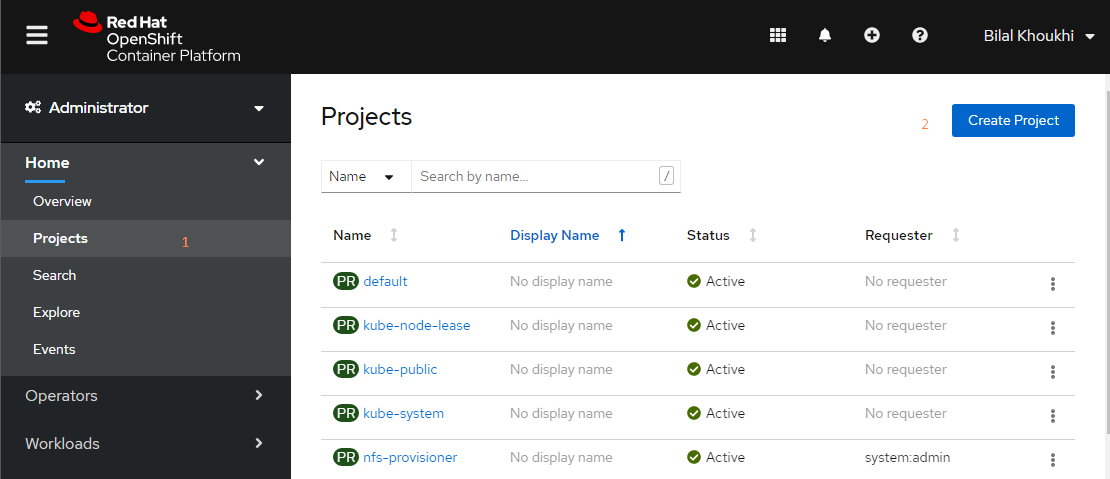 OpenShift Web Console, how to create a new project